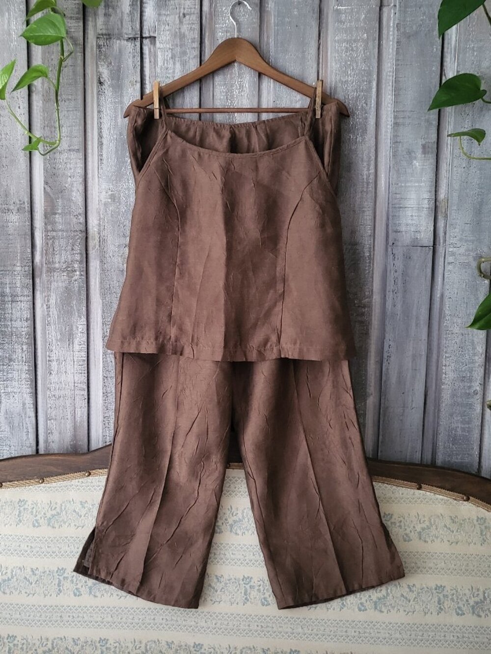 Vintage Joseph Ribkoff 90s Rayon Blend Pants Set 2 Pieces Tank Top Crop Slit 14